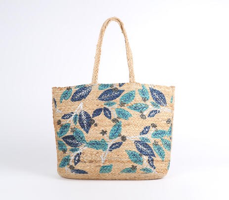 Classic leaves jute tote bag