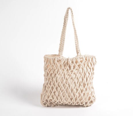 Hand knotted macrame tote bag