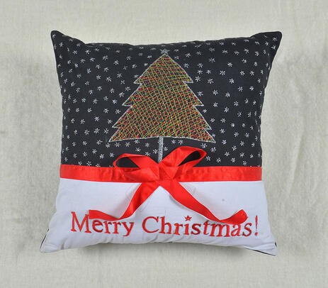 Embroidered multicolor 'merry christmas' cushion cover