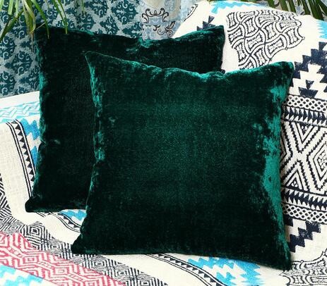 Woven green velvet cushion cover (set of 2)